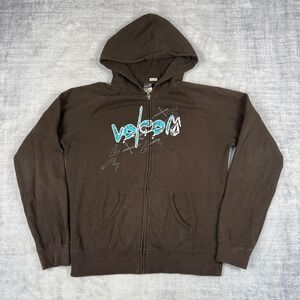 Volcom Sweatshirt Womans XL Brown Vintage Y2K Spell Out Zip Up Hoodie Skater